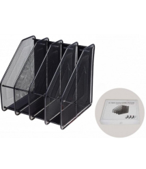 Tavă pentru hîrtie verticală, 4 secții, din metal tip plasă, neagră